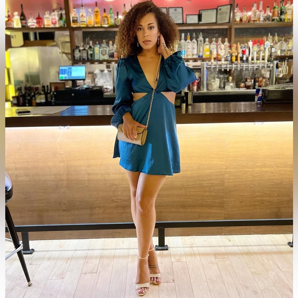 Elegant Blue Cut Out Dress